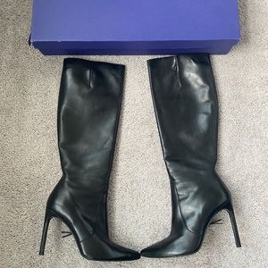 TRY OFFER->STUART WEITZMAN Black Leather Knee High Heel Boots 10